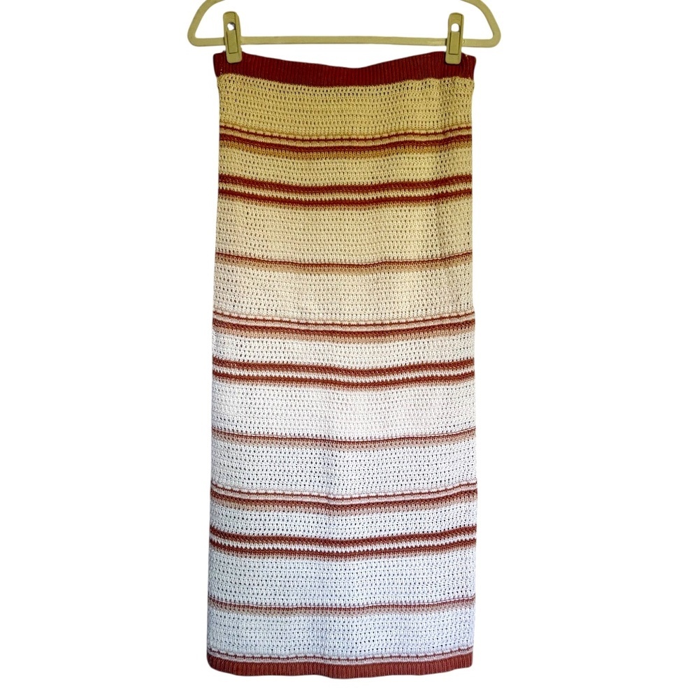 Freshman 1996 Crochet Stripe Midi Skirt Size Medium Cream Brown‎ Festival